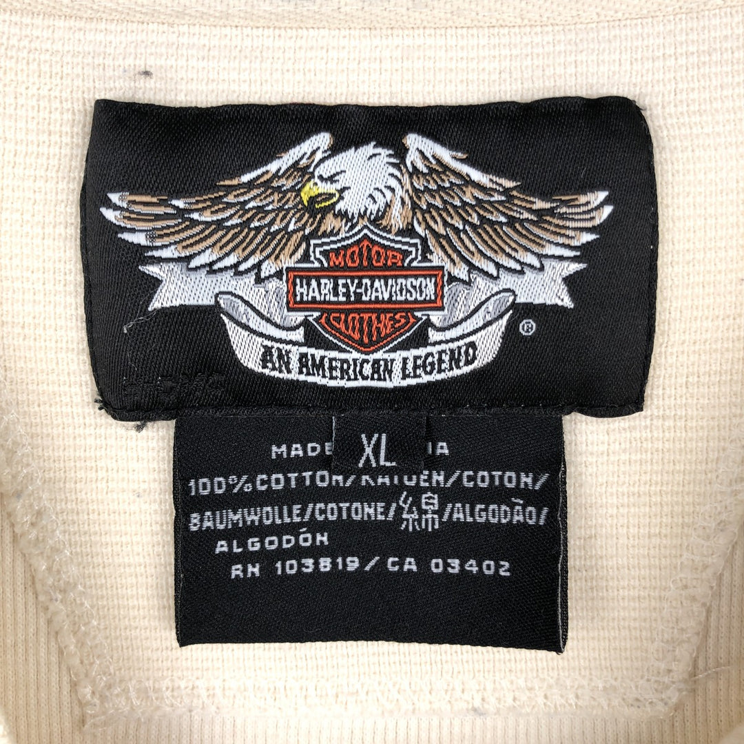Harley-Davidson Henley Neck Thermal Long T-Shirt Waffle Men's XL cotton ivory Vintage Second Hand