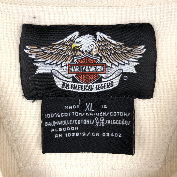 Harley-Davidson Henley Neck Thermal Long T-Shirt Waffle Men's XL cotton ivory Vintage Second Hand