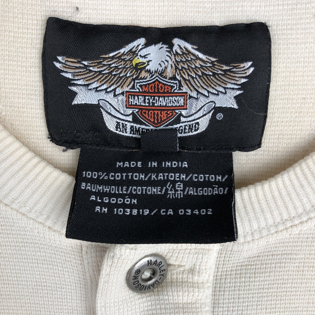 Harley-Davidson Henley Neck Thermal Long T-Shirt Waffle Men's XL cotton ivory Vintage Second Hand