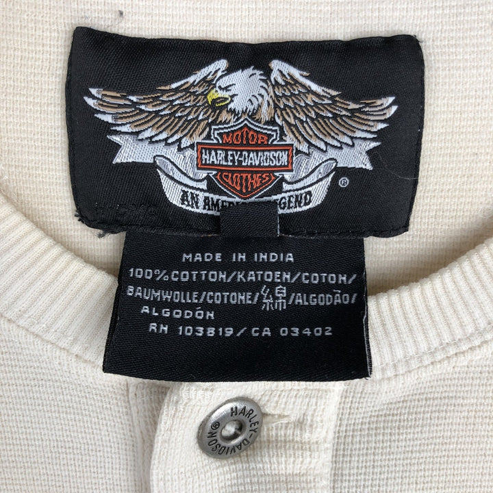 Harley-Davidson Henley Neck Thermal Long T-Shirt Waffle Men's XL cotton ivory Vintage Second Hand