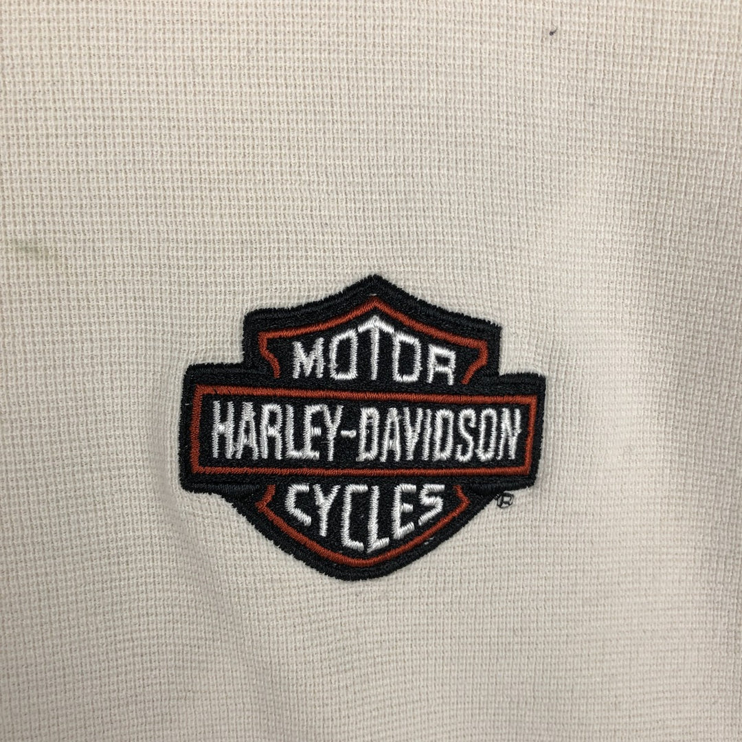 Harley-Davidson Henley Neck Thermal Long T-Shirt Waffle Men's XL cotton ivory Vintage Second Hand