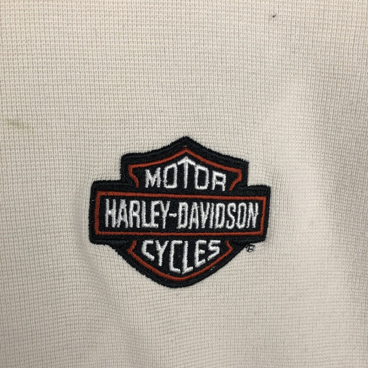 Harley-Davidson Henley Neck Thermal Long T-Shirt Waffle Men's XL cotton ivory Vintage Second Hand