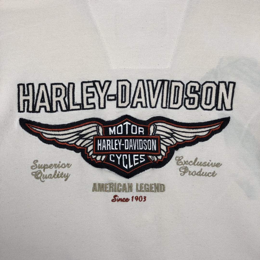 Harley-Davidson Henley Neck Thermal Long T-Shirt Waffle Men's XL cotton ivory Vintage Second Hand