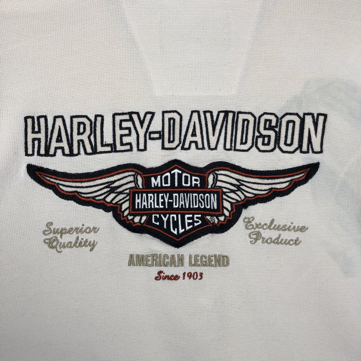 Harley-Davidson Henley Neck Thermal Long T-Shirt Waffle Men's XL cotton ivory Vintage Second Hand