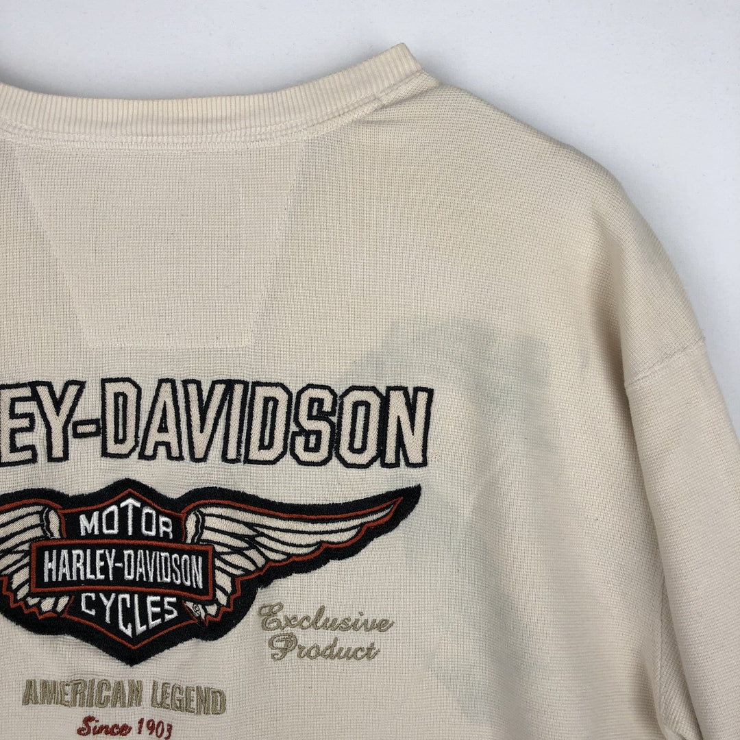 Harley-Davidson Henley Neck Thermal Long T-Shirt Waffle Men's XL cotton ivory Vintage Second Hand