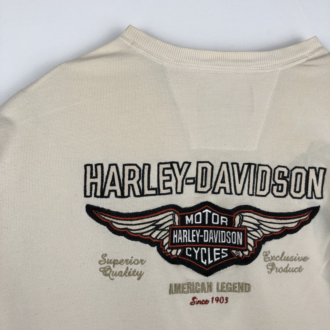 Harley-Davidson Henley Neck Thermal Long T-Shirt Waffle Men's XL cotton ivory Vintage Second Hand