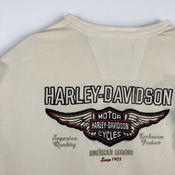 Harley-Davidson Henley Neck Thermal Long T-Shirt Waffle Men's XL cotton ivory Vintage Second Hand