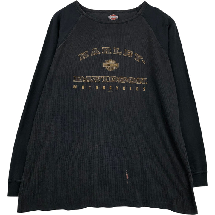 Harley-Davidson Thermal Long-Sleeve Waffle T-Shirt (Men's XXL equivalent) cotton black type Vintage Second Hand