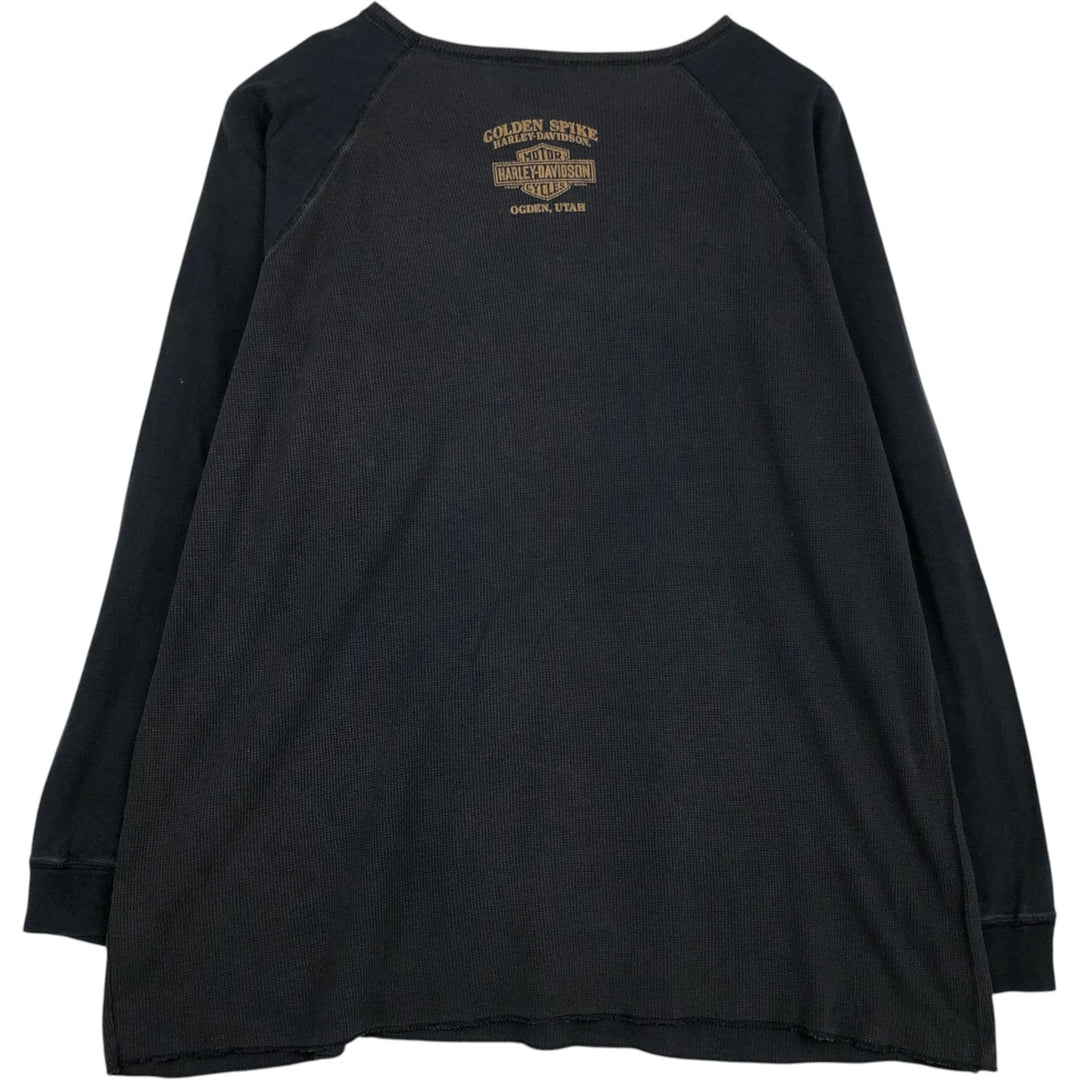 Harley-Davidson Thermal Long-Sleeve Waffle T-Shirt (Men's XXL equivalent) cotton black type Vintage Second Hand