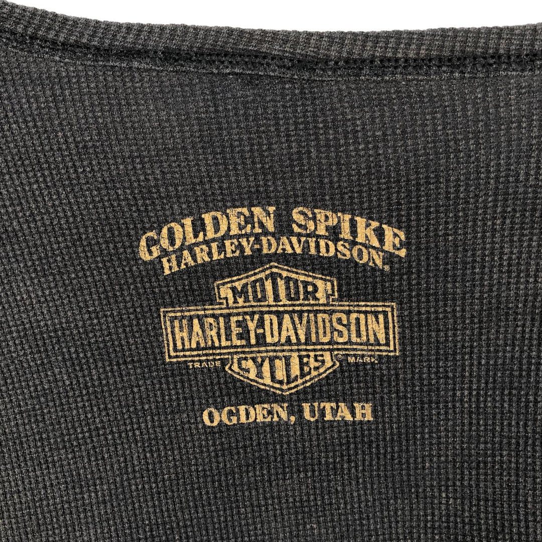 Harley-Davidson Thermal Long-Sleeve Waffle T-Shirt (Men's XXL equivalent) cotton black type Vintage Second Hand