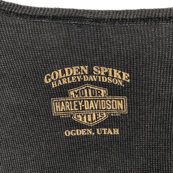 Harley-Davidson Thermal Long-Sleeve Waffle T-Shirt (Men's XXL equivalent) cotton black type Vintage Second Hand