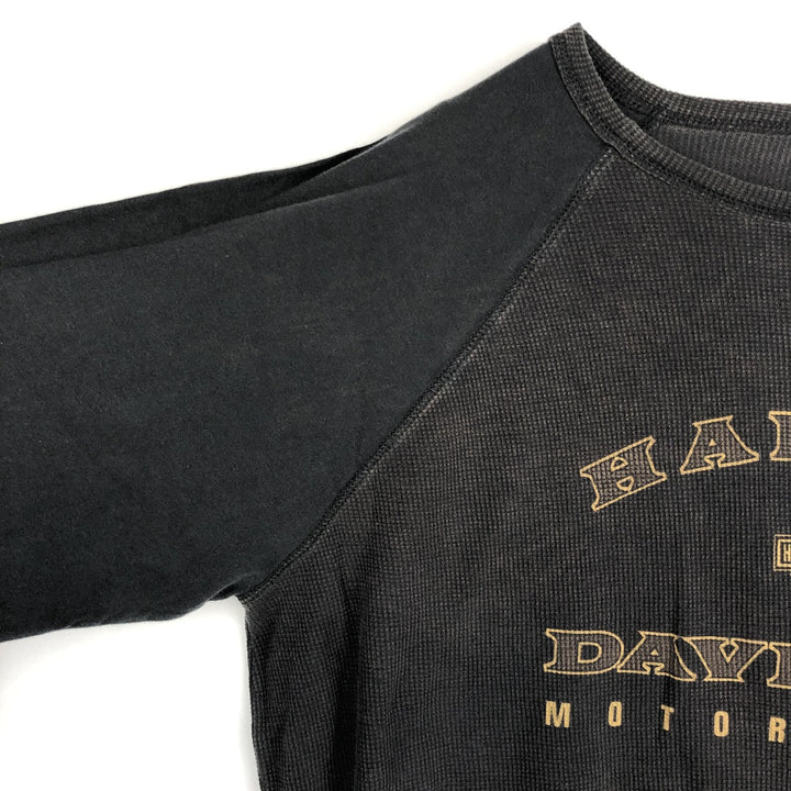 Harley-Davidson Thermal Long-Sleeve Waffle T-Shirt (Men's XXL equivalent) cotton black type Vintage Second Hand