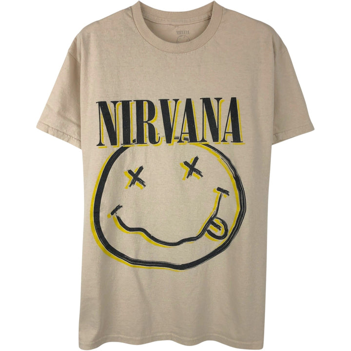 NIRVANA Nirvana Band T-shirt, Band T, Men's M size cotton Beige type Vintage Second Hand