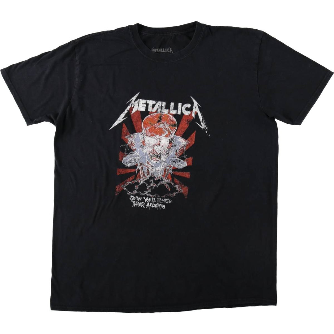METALLICA Skull Pattern Print Band T-Shirt (Men's Size L) unclear black type Vintage Second Hand
