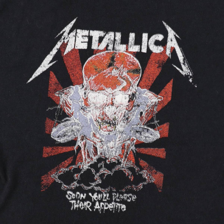 METALLICA Skull Pattern Print Band T-Shirt (Men's Size L) unclear black type Vintage Second Hand