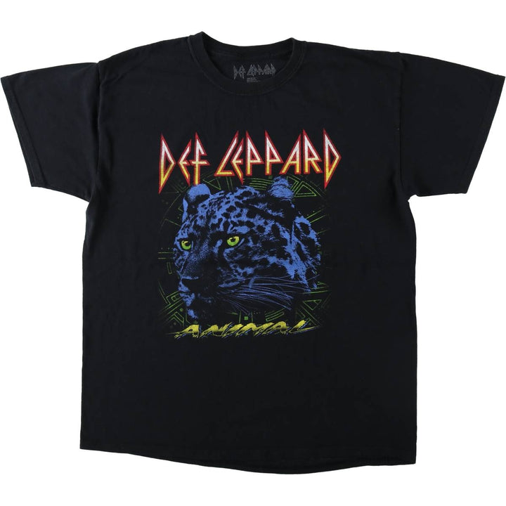 DEF LEPPARD Def Leppard Leopard Pattern Leopard Pattern Band T-shirt Band T Men's L size cotton black type Vintage Second Hand