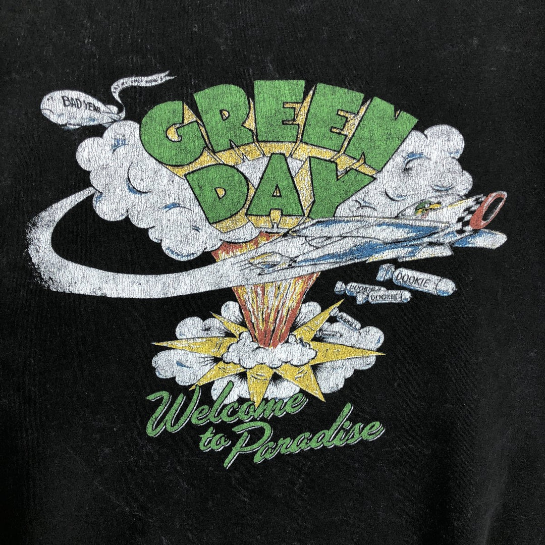 GREEN DAY Green Day Band T-shirt Band T Men's L size cotton black type Vintage Second Hand
