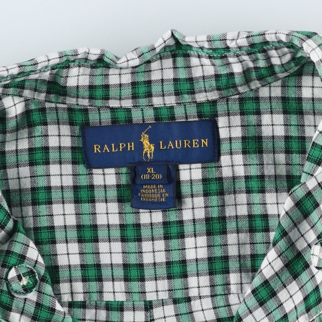 Ralph Lauren long-sleeved button-down check shirt, women's size XL. cotton green type Vintage Second Hand