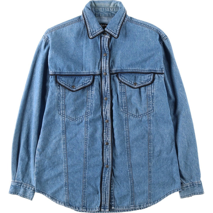 Harley-Davidson Long-Sleeve Denim Shirt, Women's Size M (approx.) cotton blue type Vintage Second Hand