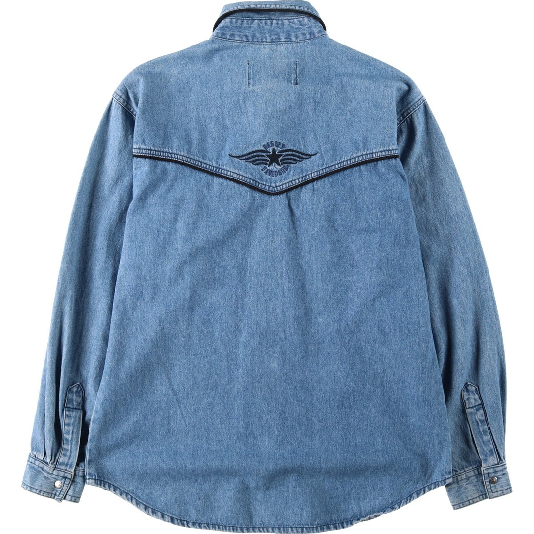 Harley-Davidson Long-Sleeve Denim Shirt, Women's Size M (approx.) cotton blue type Vintage Second Hand