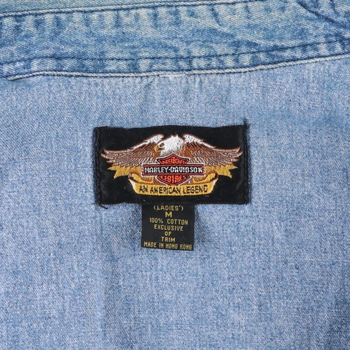 Harley-Davidson Long-Sleeve Denim Shirt, Women's Size M (approx.) cotton blue type Vintage Second Hand