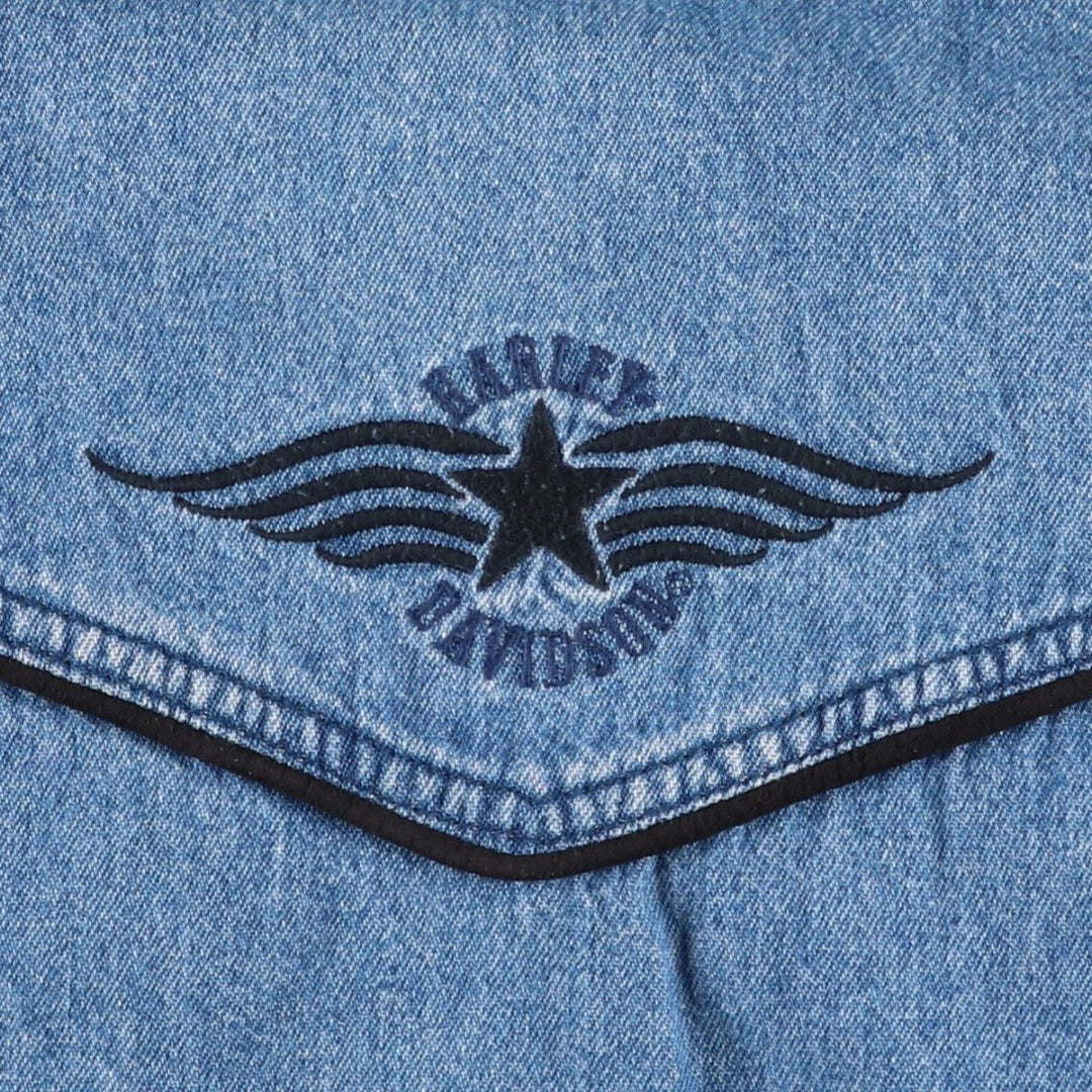 Harley-Davidson Long-Sleeve Denim Shirt, Women's Size M (approx.) cotton blue type Vintage Second Hand