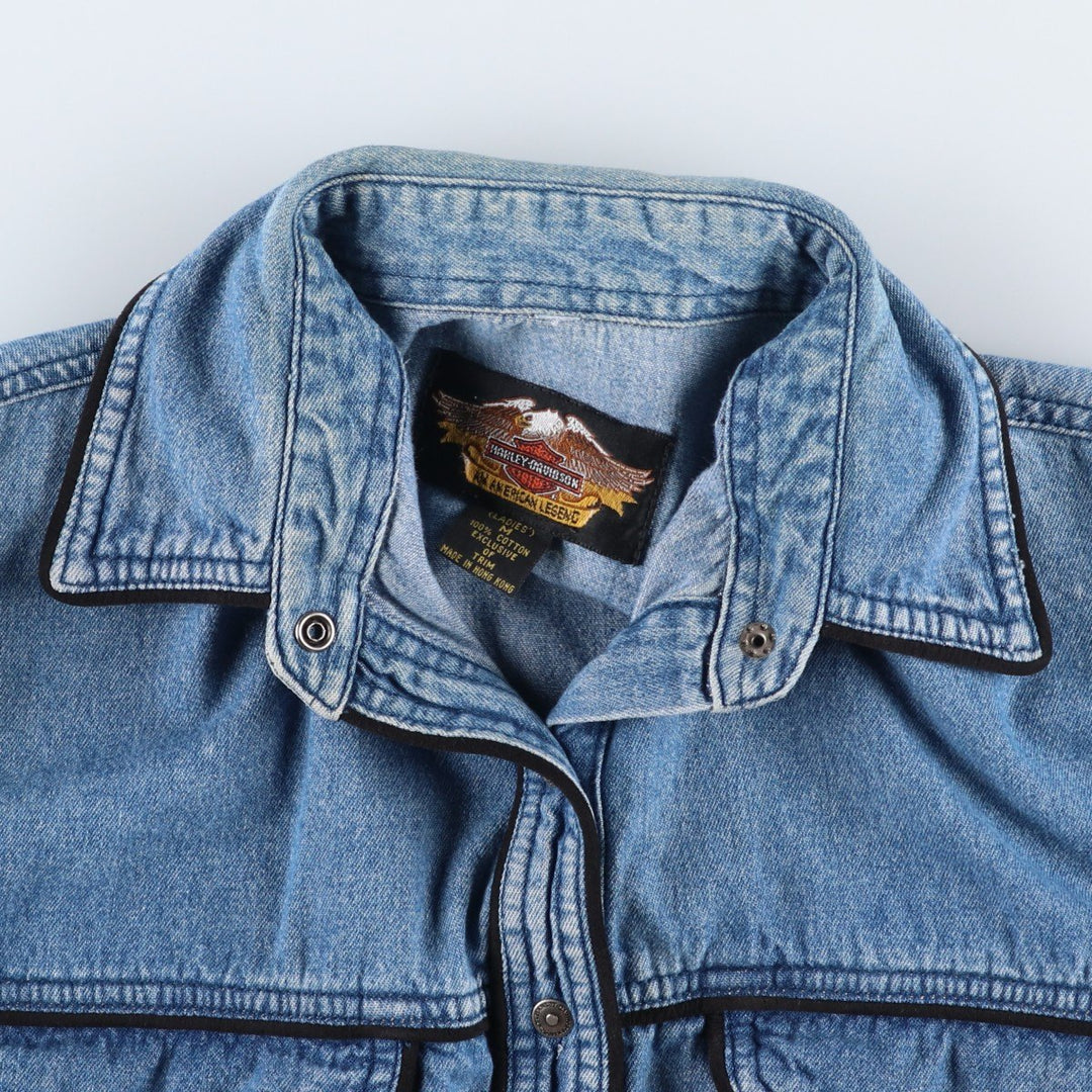 Harley-Davidson Long-Sleeve Denim Shirt, Women's Size M (approx.) cotton blue type Vintage Second Hand