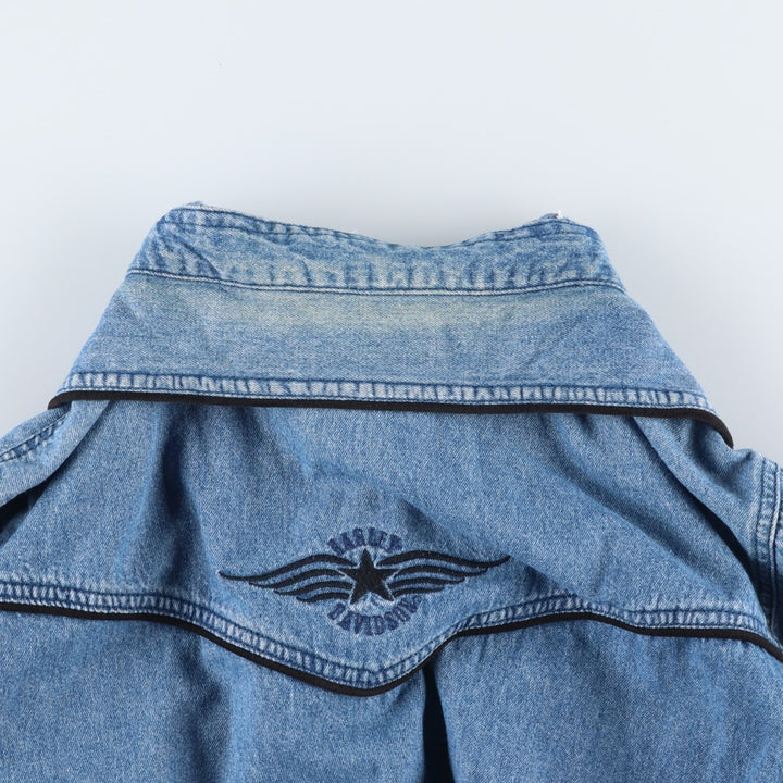Harley-Davidson Long-Sleeve Denim Shirt, Women's Size M (approx.) cotton blue type Vintage Second Hand