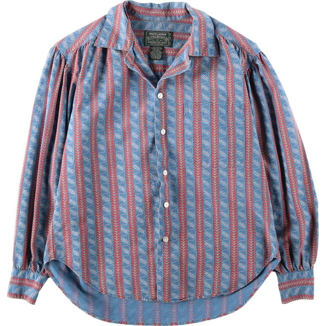 80s-90'S Ralph Lauren Country Stripe Pattern Long-Sleeve Open-Collar Shirt, Women's Size M (approx.), Vintage cotton blue type Vintage Second Hand