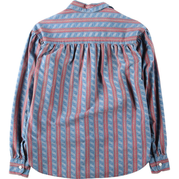 80s-90'S Ralph Lauren Country Stripe Pattern Long-Sleeve Open-Collar Shirt, Women's Size M (approx.), Vintage cotton blue type Vintage Second Hand