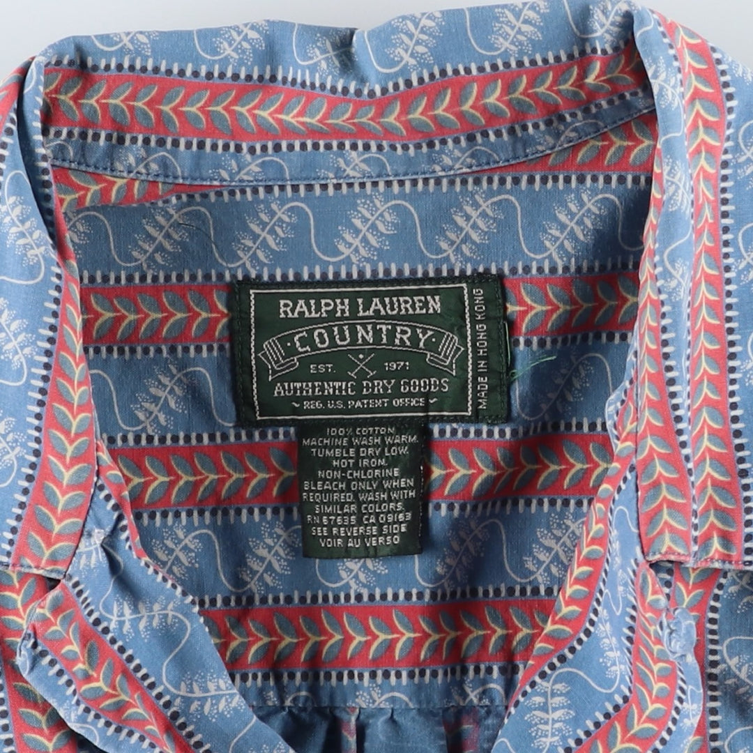 80s-90'S Ralph Lauren Country Stripe Pattern Long-Sleeve Open-Collar Shirt, Women's Size M (approx.), Vintage cotton blue type Vintage Second Hand