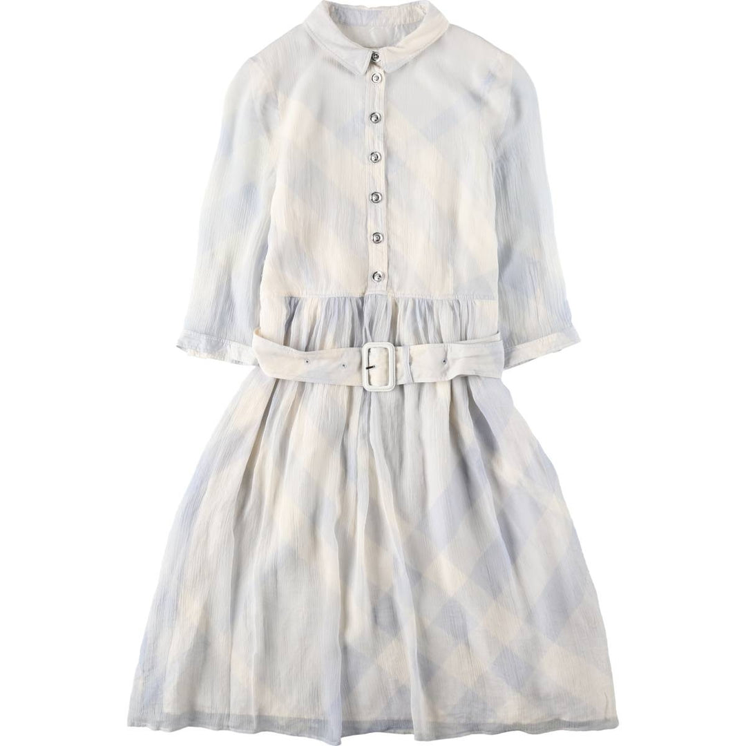 Burberry's BURBERRY LONDON Check Pattern Half-Length, Three-Quarter Sleeve, Flared Dress, Made in Italy, Women's Size M (approx.) silk white type Vintage Second Hand