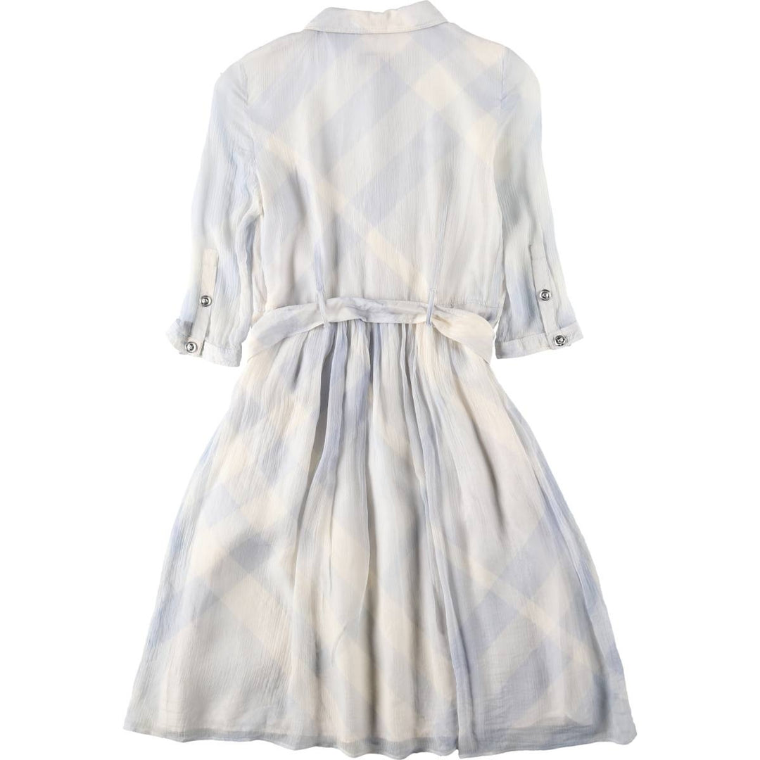 Burberry's BURBERRY LONDON Check Pattern Half-Length, Three-Quarter Sleeve, Flared Dress, Made in Italy, Women's Size M (approx.) silk white type Vintage Second Hand