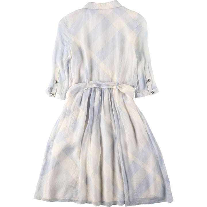 Burberry's BURBERRY LONDON Check Pattern Half-Length, Three-Quarter Sleeve, Flared Dress, Made in Italy, Women's Size M (approx.) silk white type Vintage Second Hand