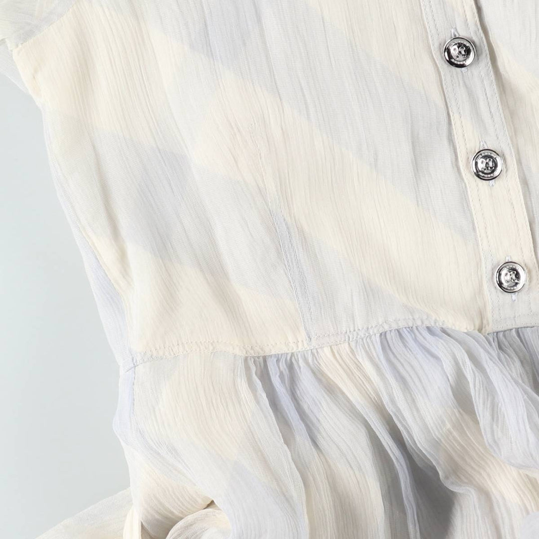 Burberry's BURBERRY LONDON Check Pattern Half-Length, Three-Quarter Sleeve, Flared Dress, Made in Italy, Women's Size M (approx.) silk white type Vintage Second Hand