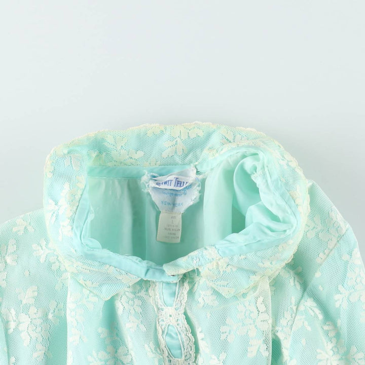 BONWIT TELLER Boutigue 3/4 Sleeve All-Over Lace Mao Collar Maxi Lingerie Dress (Women's Size L) Nylon Blue type light blue Vintage Second Hand