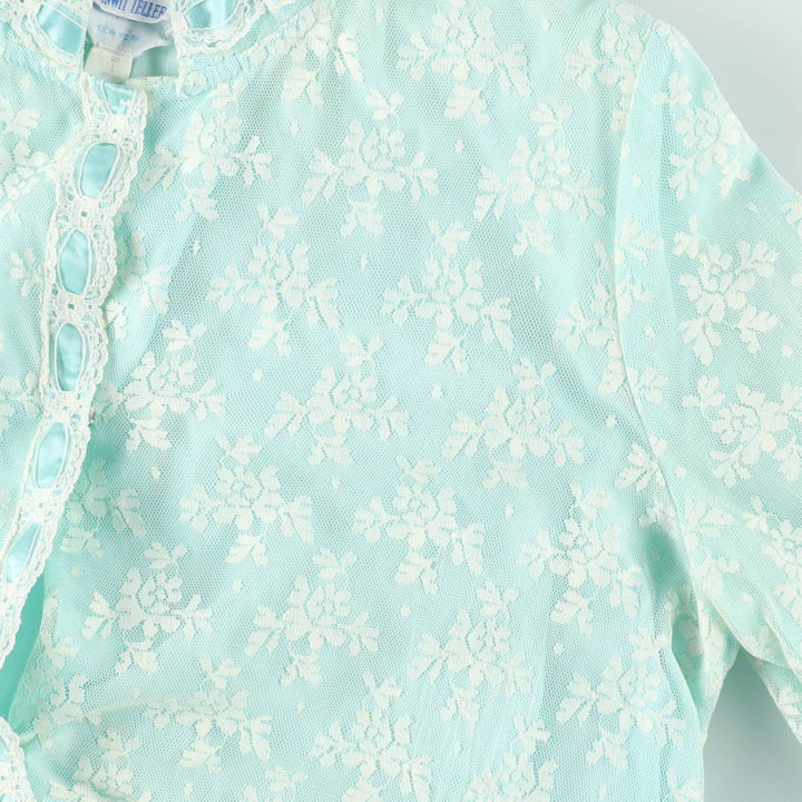 BONWIT TELLER Boutigue 3/4 Sleeve All-Over Lace Mao Collar Maxi Lingerie Dress (Women's Size L) Nylon Blue type light blue Vintage Second Hand