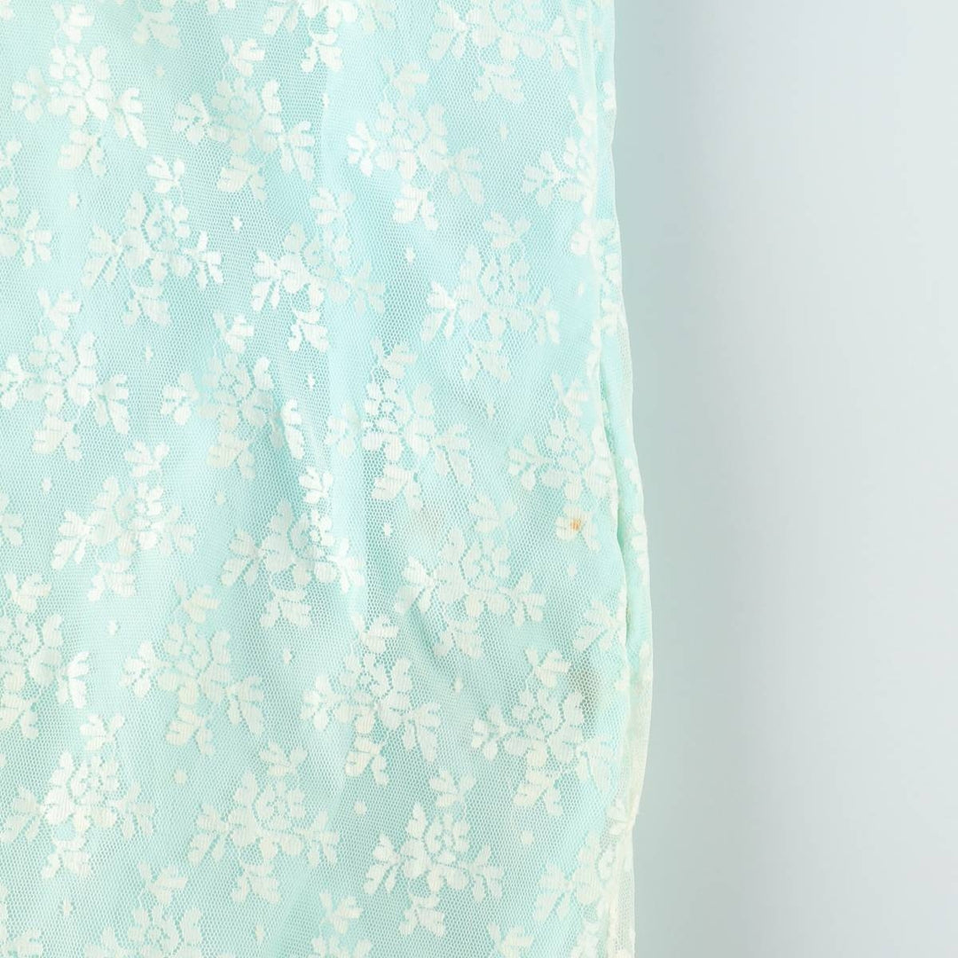 BONWIT TELLER Boutigue 3/4 Sleeve All-Over Lace Mao Collar Maxi Lingerie Dress (Women's Size L) Nylon Blue type light blue Vintage Second Hand