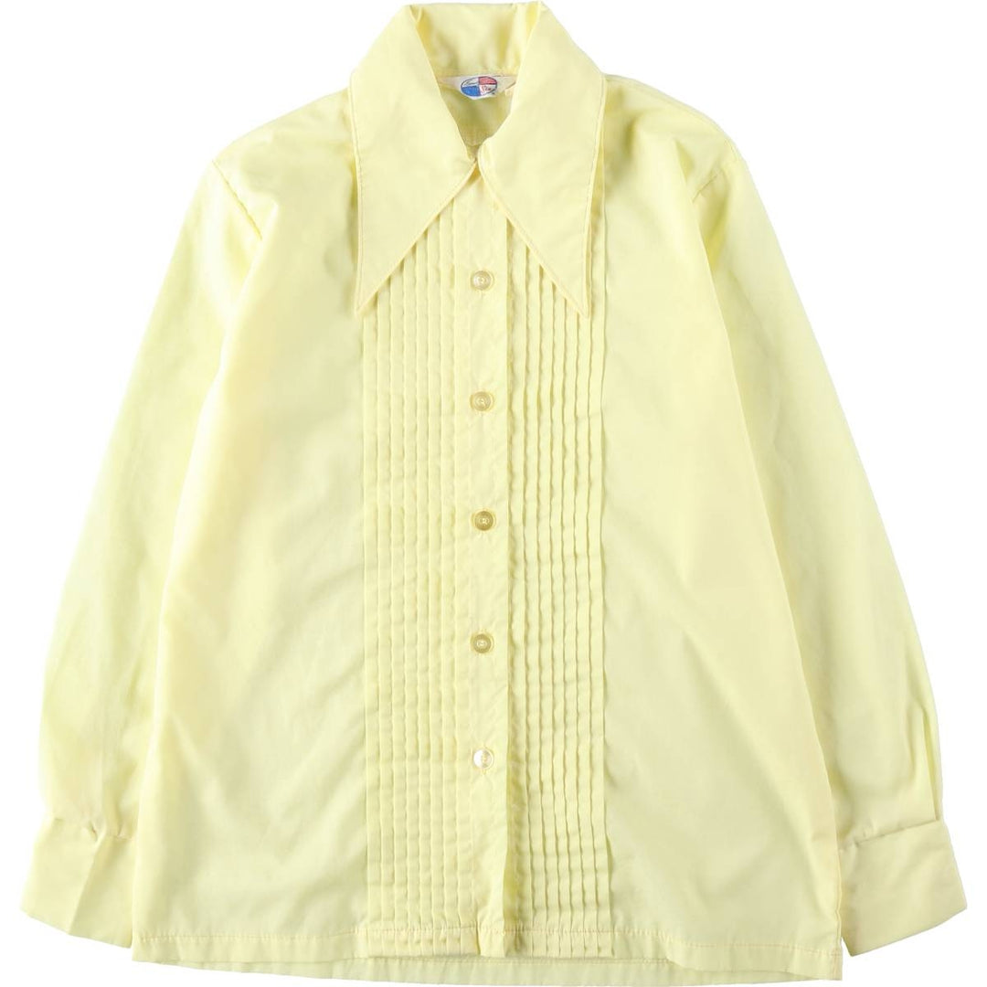 1970'S Land 'n Sea Long-Sleeve Polyester Boxy Shirt, Made in USA, Women's Size M (Equivalent), Vintage polyester lemon yellow Vintage Second Hand