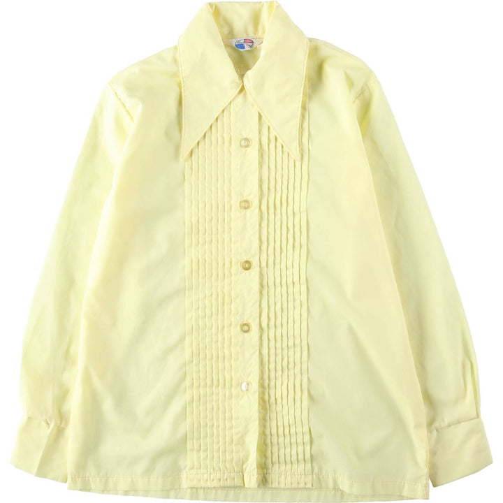 1970'S Land 'n Sea Long-Sleeve Polyester Boxy Shirt, Made in USA, Women's Size M (Equivalent), Vintage polyester lemon yellow Vintage Second Hand