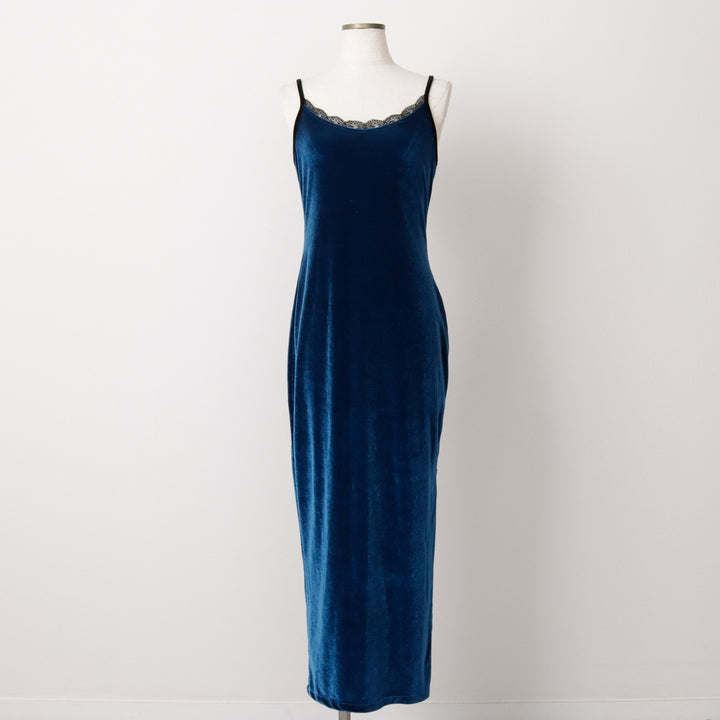 Velour long camisole dress, women's size M equivalent. unclear blue type Vintage Second Hand