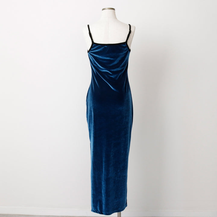 Velour long camisole dress, women's size M equivalent. unclear blue type Vintage Second Hand
