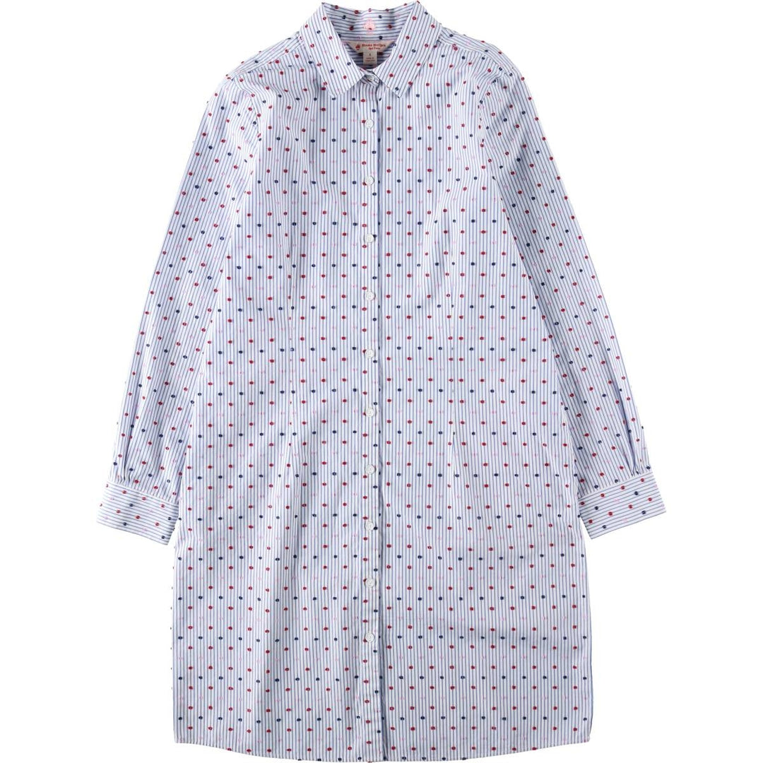 Brooks Brothers RED FLEECE Stripe Pattern / Dot Pattern Half-Length Long-Sleeve Shirt Dress (Women's Size M) cotton white type Vintage Second Hand