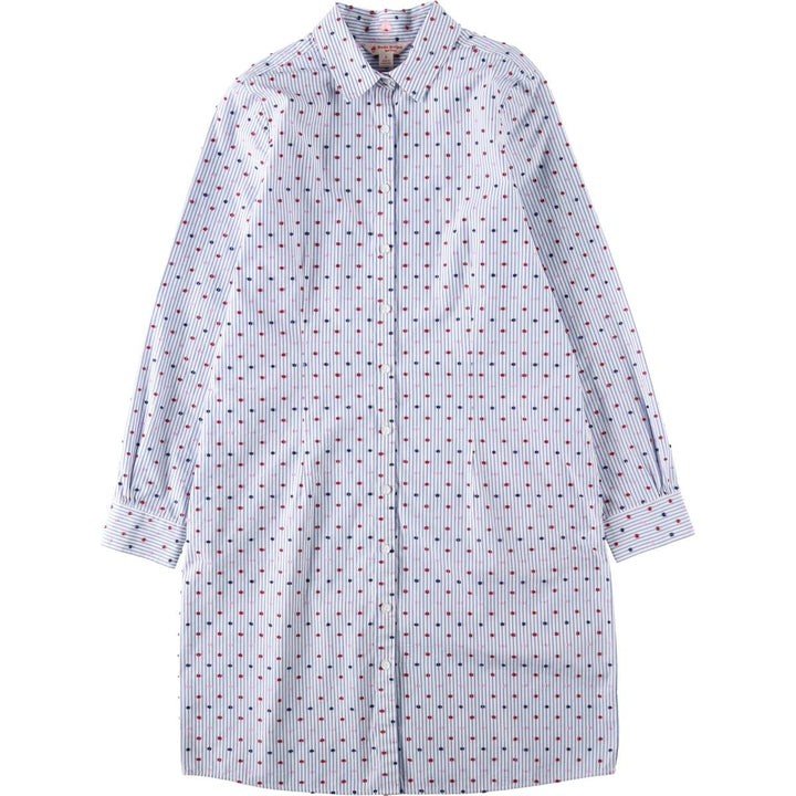 Brooks Brothers RED FLEECE Stripe Pattern / Dot Pattern Half-Length Long-Sleeve Shirt Dress (Women's Size M) cotton white type Vintage Second Hand