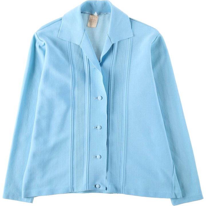 1970'S Helanca Long-Sleeve Open-Collar Box Shirt, Women's Size M (approx.), Vintage polyamide Blue type light blue Vintage Second Hand