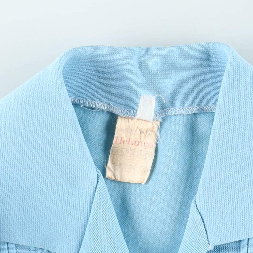 1970'S Helanca Long-Sleeve Open-Collar Box Shirt, Women's Size M (approx.), Vintage polyamide Blue type light blue Vintage Second Hand