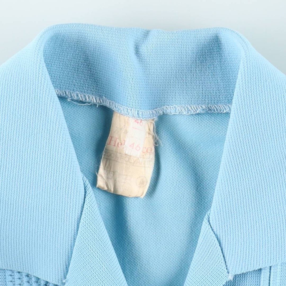 1970'S Helanca Long-Sleeve Open-Collar Box Shirt, Women's Size M (approx.), Vintage polyamide Blue type light blue Vintage Second Hand
