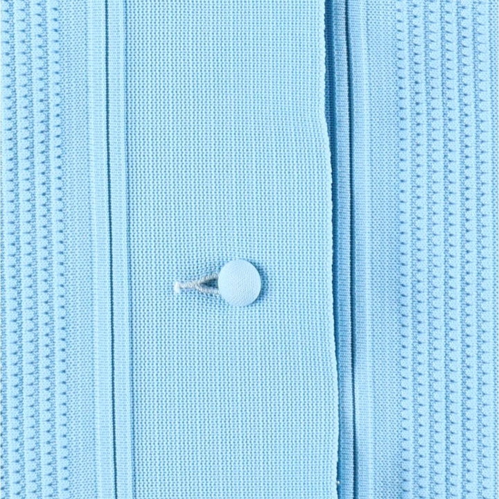 1970'S Helanca Long-Sleeve Open-Collar Box Shirt, Women's Size M (approx.), Vintage polyamide Blue type light blue Vintage Second Hand