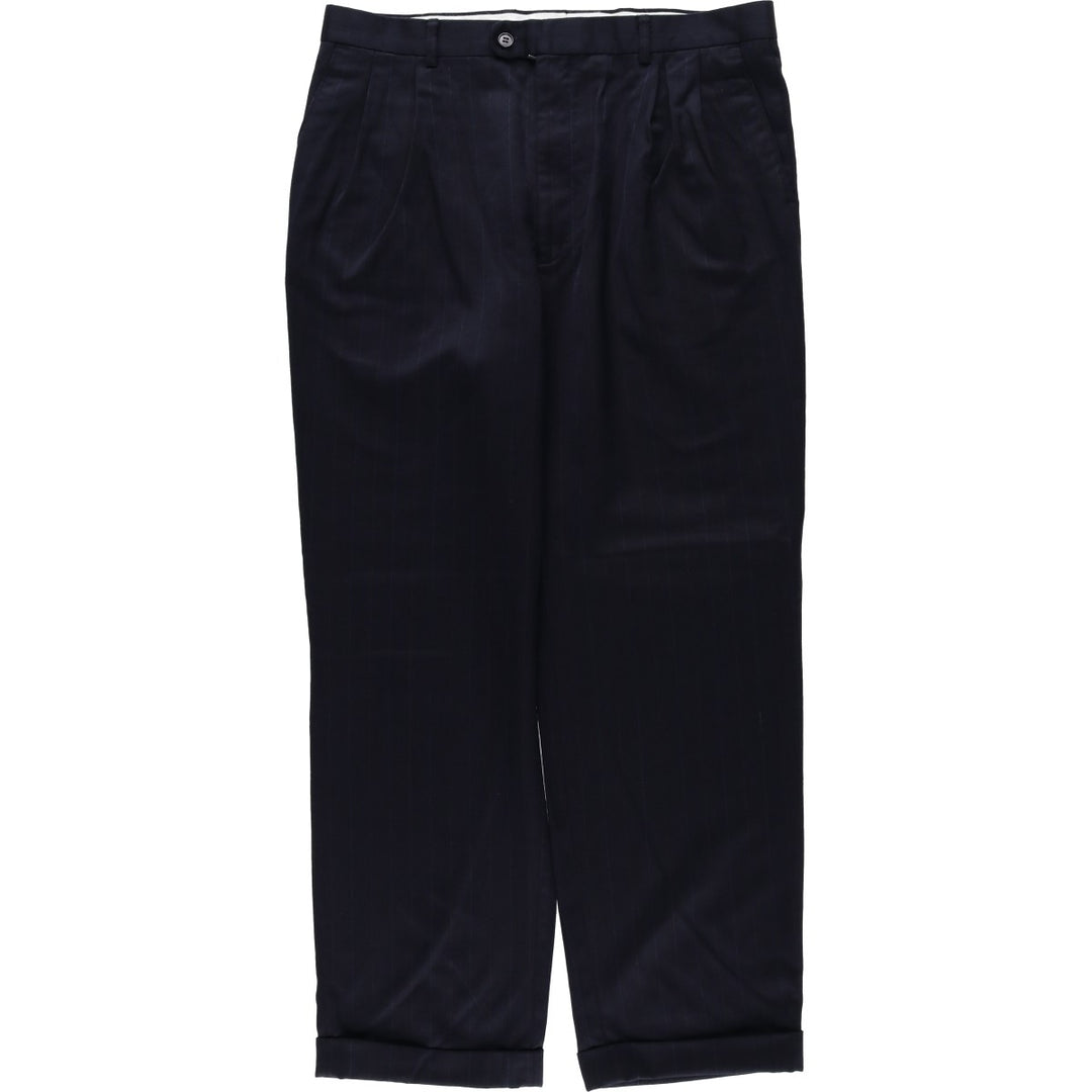 Yves Saint Laurent striped pattern slacks pants, men's size W34 (approx.) wool navy blue type Vintage Second Hand