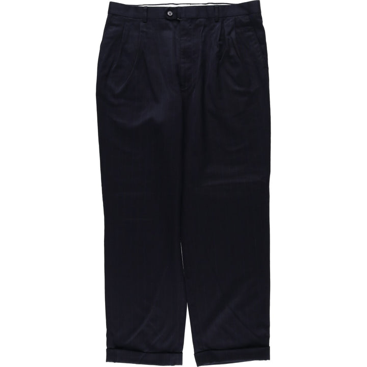 Yves Saint Laurent striped pattern slacks pants, men's size W34 (approx.) wool navy blue type Vintage Second Hand